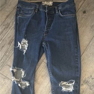 Free People Jeans Women's Size 27 Blue Button Fly Skinny Distressed Stretch